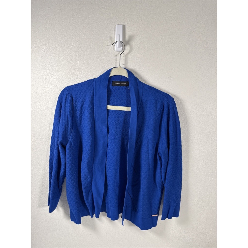 Ivanka Trump Sweater Womens Large Blue Open‎ Front Cardigan 3/4 Sleeve P1